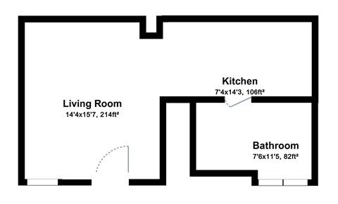 Floor plan for studio, 1 bath, 475 sqft